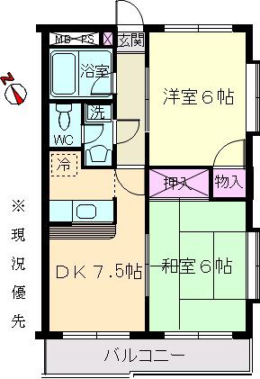 ヒルズアバンテ(2DK/1階)の間取り写真