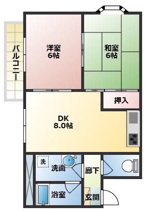 マンションポプリ(2DK/4階)の間取り写真