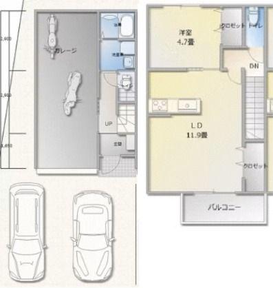 LA VIE ガレージ舞阪(1LDK/1階)の間取り写真