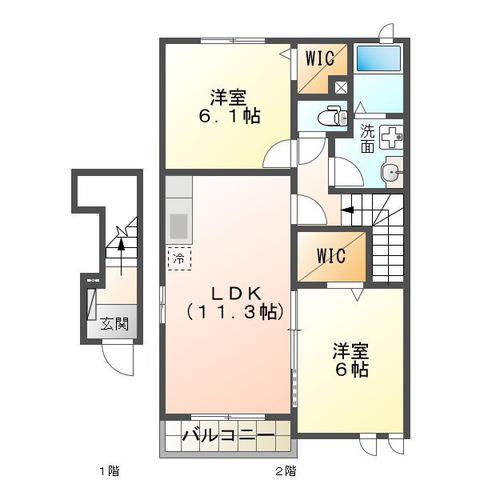 アサンテサーナB棟(2LDK/2階)の間取り写真