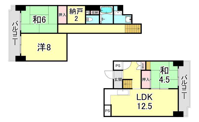 UR 武庫川11(3LDK/2階)の間取り写真