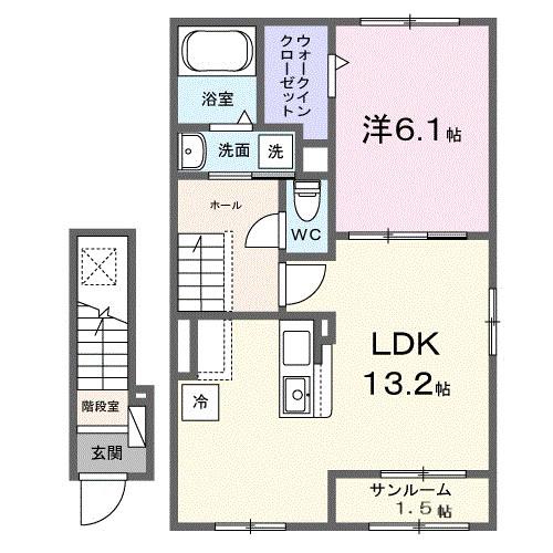 カーザ レガーメ(1LDK/2階)の間取り写真