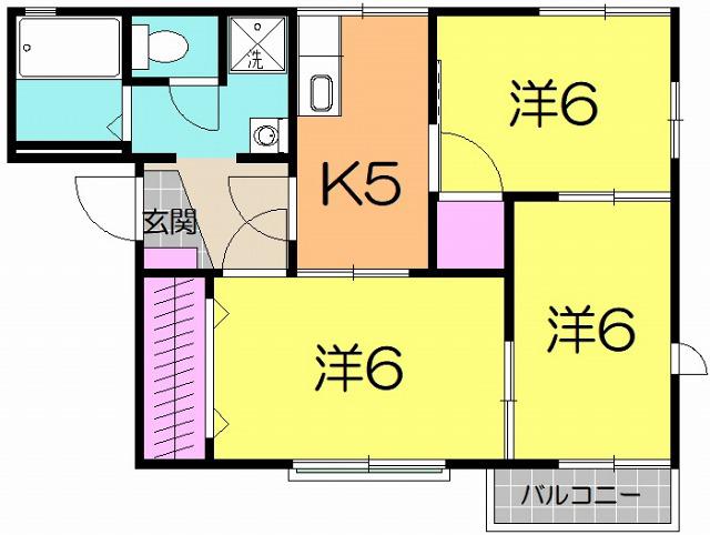 サンフラット鹿野(3K/2階)の間取り写真
