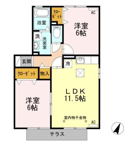 クレイドル青木B(2LDK/1階)の間取り写真