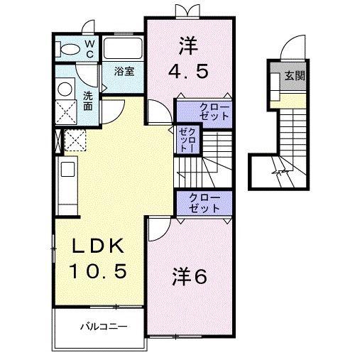 コンフォートA(2LDK/2階)の間取り写真