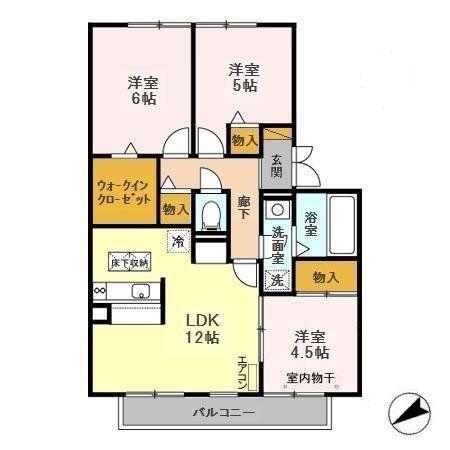 ドミールB(3LDK/1階)の間取り写真