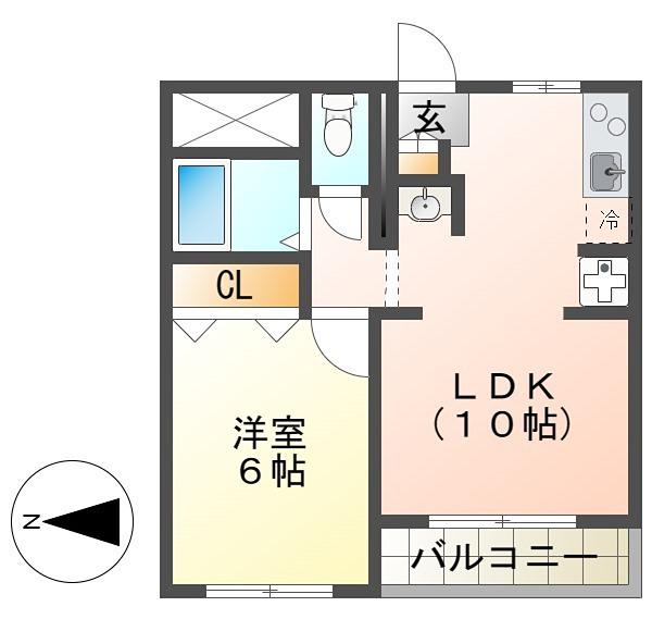 CIS散田町(1LDK/2階)の間取り写真