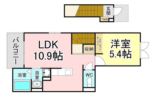 エスカーザ(1LDK/2階)の間取り写真