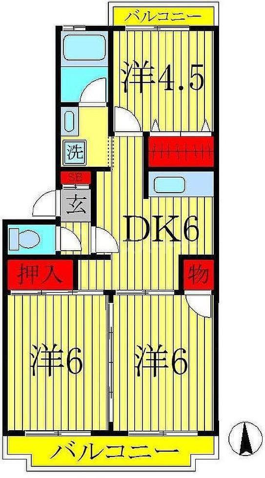 第1パールメゾン染谷(3DK/3階)の間取り写真