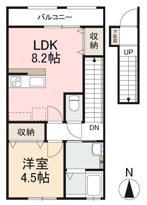 HYOーDORU木太町A・B(1LDK/2階)の間取り写真