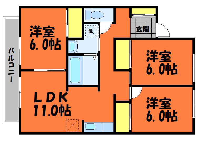 プレジール山田B棟(3LDK/2階)の間取り写真