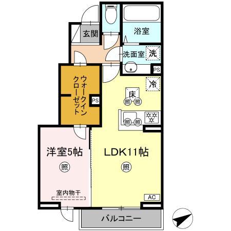 ソレアード B(1LDK/1階)の間取り写真