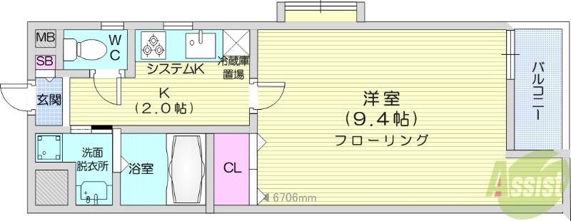ハイツグロー(1K/3階)の間取り写真