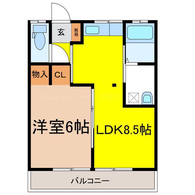山田アパートA(1LDK/2階)の間取り写真