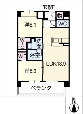 フォンティーヌ川名(2LDK/7階)の間取り写真