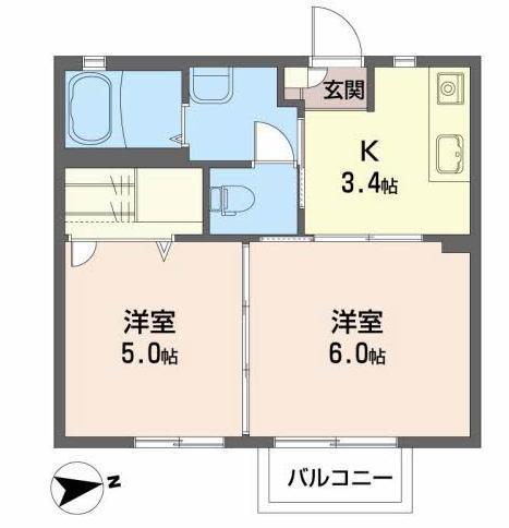 フレッサ南館B(2K/2階)の間取り写真