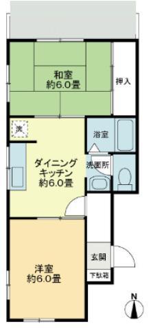 シャンボール福岡(2DK/1階)の間取り写真