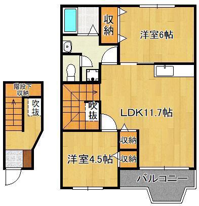 クレールコートI(2LDK/2階)の間取り写真