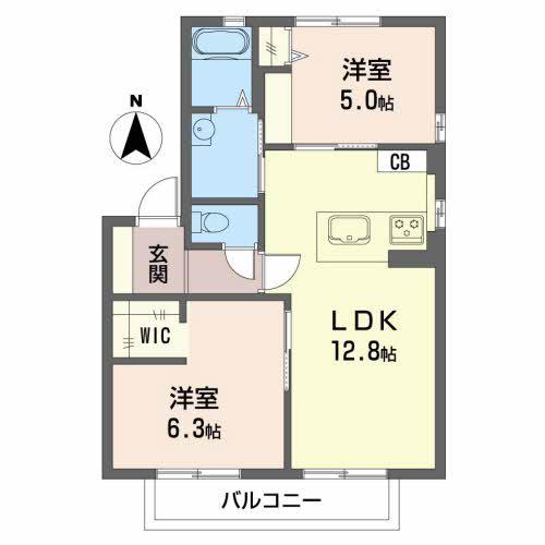 ドゥアムールA(2LDK/2階)の間取り写真