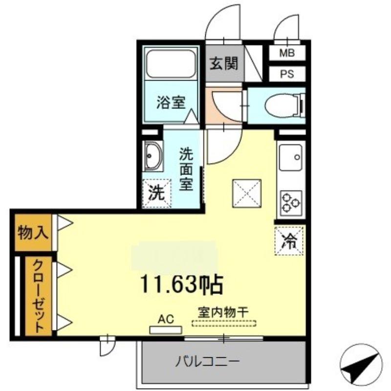 ジャルディーノ(ワンルーム/2階)の間取り写真