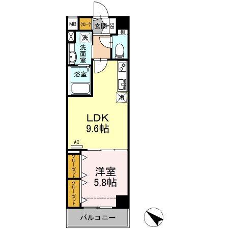 PLUMERIA(1LDK/1階)の間取り写真