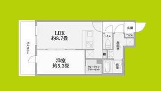 ウェルスクエア万代東(1LDK/2階)の間取り写真