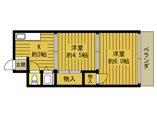 ビューハイツ迫(2K/3階)の間取り写真