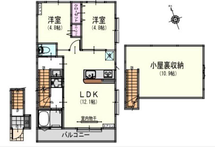 サンライズ百草園C棟(2LDK/2階)の間取り写真