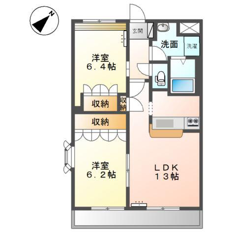 カーサ愛2番館(2LDK/2階)の間取り写真