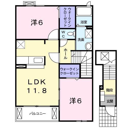 ヴィオラコートB(2LDK/2階)の間取り写真