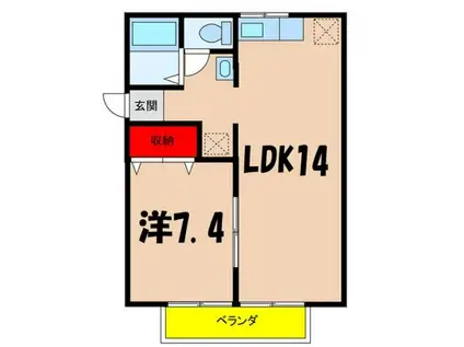ビュードパレスB棟(1LDK/2階)の間取り写真
