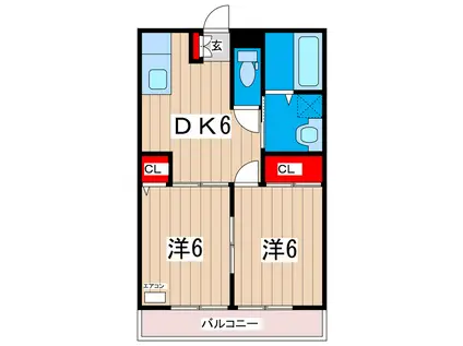 オリエンタルコート(2DK/1階)の間取り写真