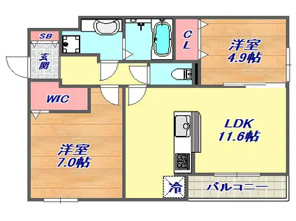 グレイスコート本山中町(2LDK/2階)の間取り写真