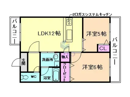 レジデンスマロン3号館(2LDK/3階)の間取り写真