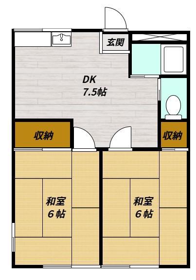 シティハイム島野(2DK/1階)の間取り写真