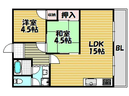 三ツ川マンション(2LDK/3階)の間取り写真