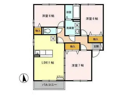 リビングタウン飯岡新田IID棟(3LDK/1階)の間取り写真