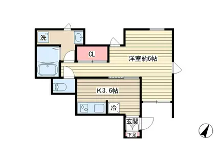 東急目黒線 西小山駅 徒歩3分 3階建 築9年(1K/1階)の間取り写真