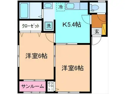 ブルターニュI・II(2K/2階)の間取り写真