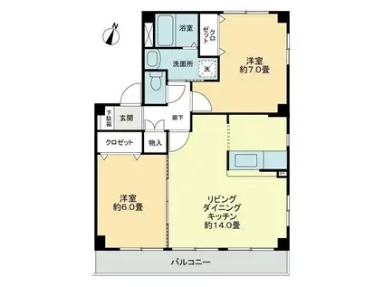 フォブール世俵B棟(2LDK/3階)の間取り写真