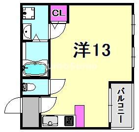 平野レジデンス(ワンルーム/2階)の間取り写真