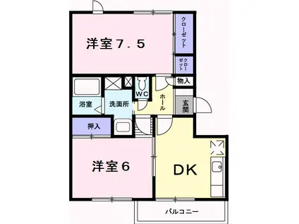 メゾンエレガントI(2DK/1階)の間取り写真