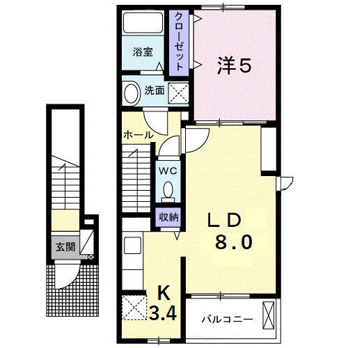 クラール東村 B(1LDK/2階)の間取り写真