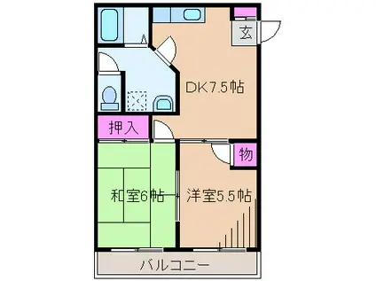 スペリアル吉田(2DK/2階)の間取り写真