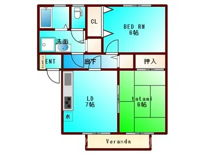 シャトル沖浜A(2DK/1階)の間取り写真