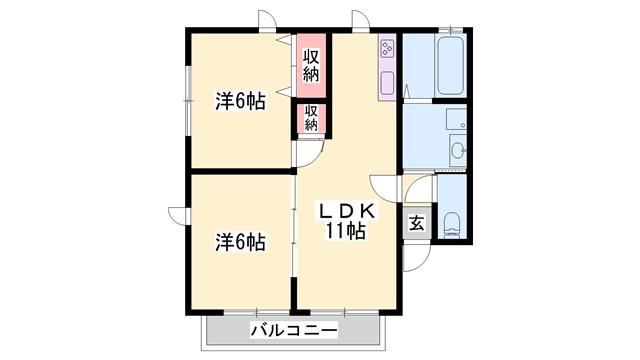 絵領ガーデン(2LDK/2階)の間取り写真