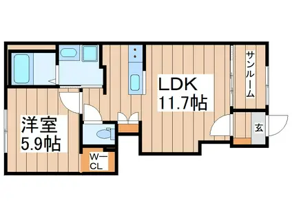 クレストコート(1LDK/1階)の間取り写真