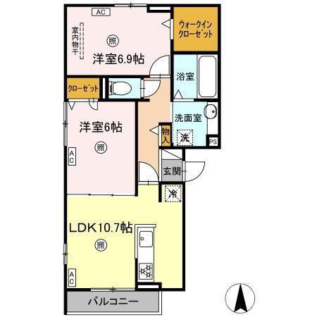 エマーブルMグラン I棟(2LDK/2階)の間取り写真