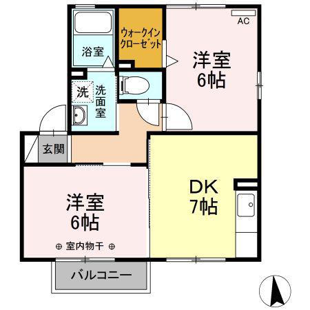 アゼリアコート友(2DK/2階)の間取り写真