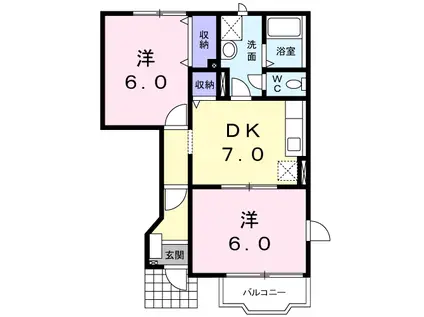 ラフィーネM-II DK(2DK/1階)の間取り写真